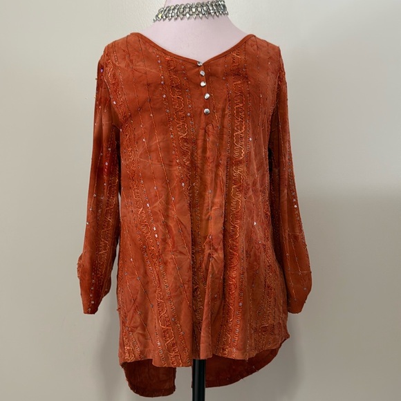 Sami & Jo orange sequin & embroidered top in size large - Picture 1 of 8